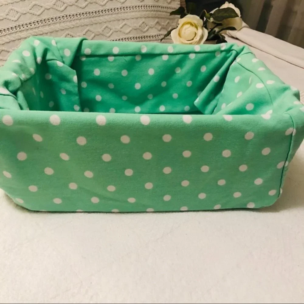 Pottery Barn Basket Liner Mint Green with White Polka Dots Polyester Teen Dorm